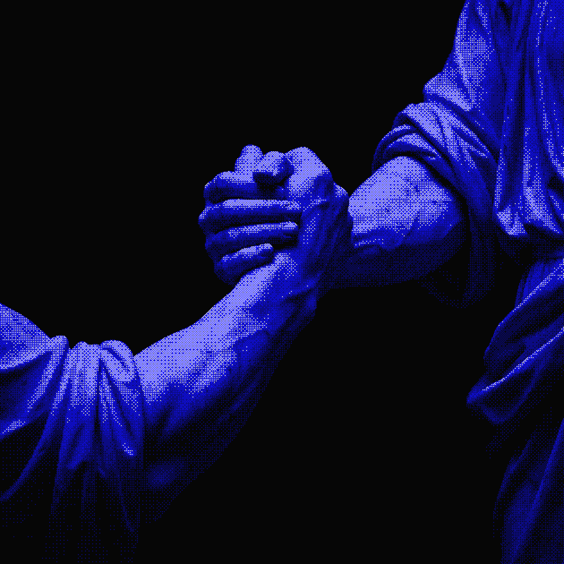 Blue stone statues shaking hands